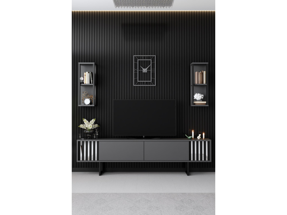Chrome Line" houten TV-meubel - 180 x 30 x 48 cm - AntracietZwart