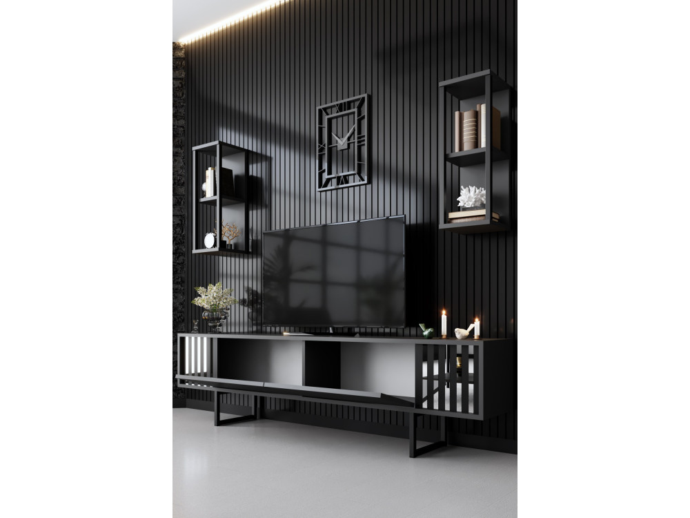 Chrome Line" houten TV-meubel - 180 x 30 x 48 cm - AntracietZwart