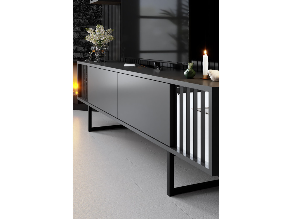 Chrome Line" houten TV-meubel - 180 x 30 x 48 cm - AntracietZwart