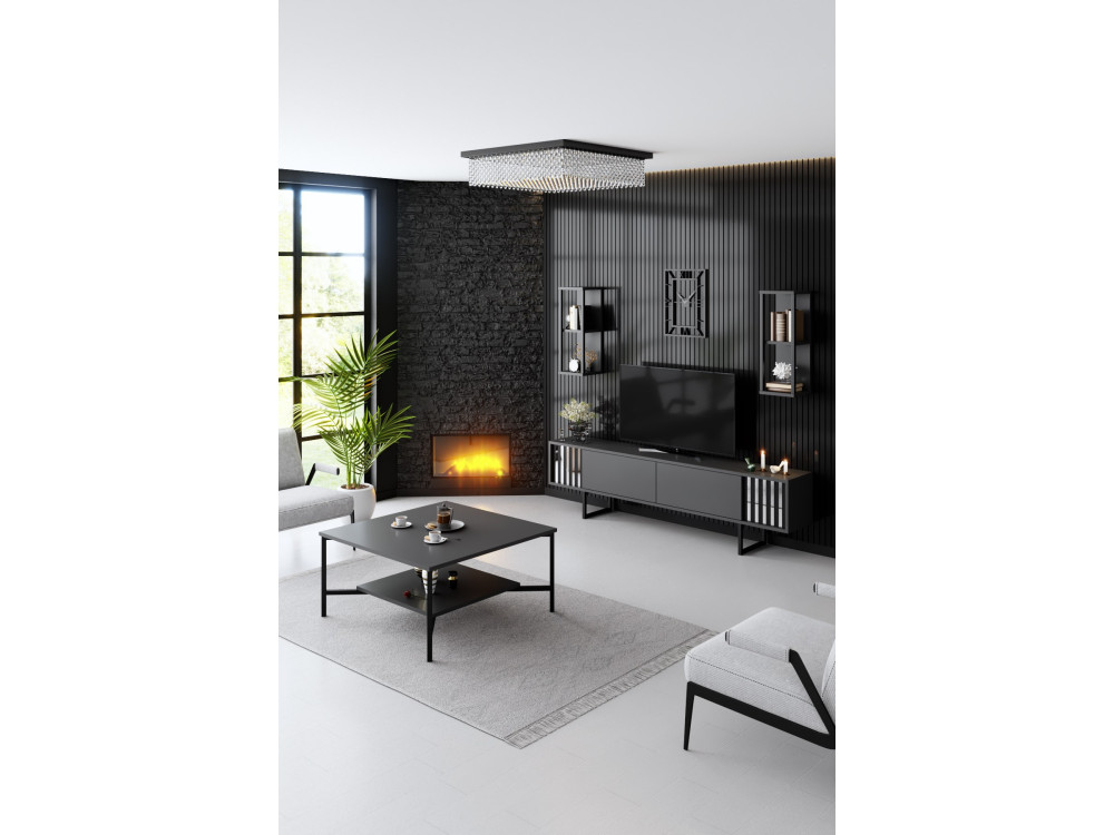 Chrome Line" houten TV-meubel - 180 x 30 x 48 cm - AntracietZwart