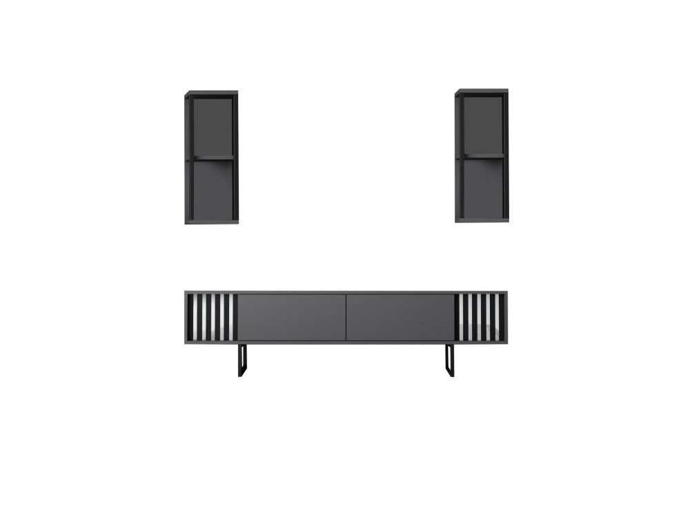 Chrome Line" houten TV-meubel - 180 x 30 x 48 cm - AntracietZwart
