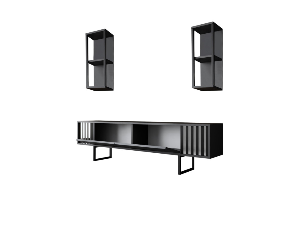 Chrome Line" houten TV-meubel - 180 x 30 x 48 cm - AntracietZwart