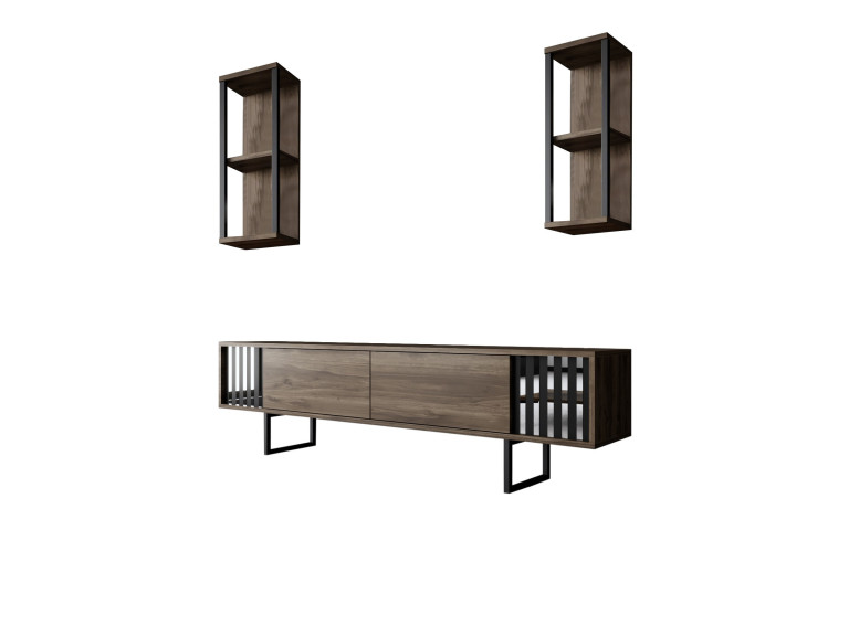 Chrome Line" houten TV-meubel - 180 x 30 x 48 cm - WalnootZwart