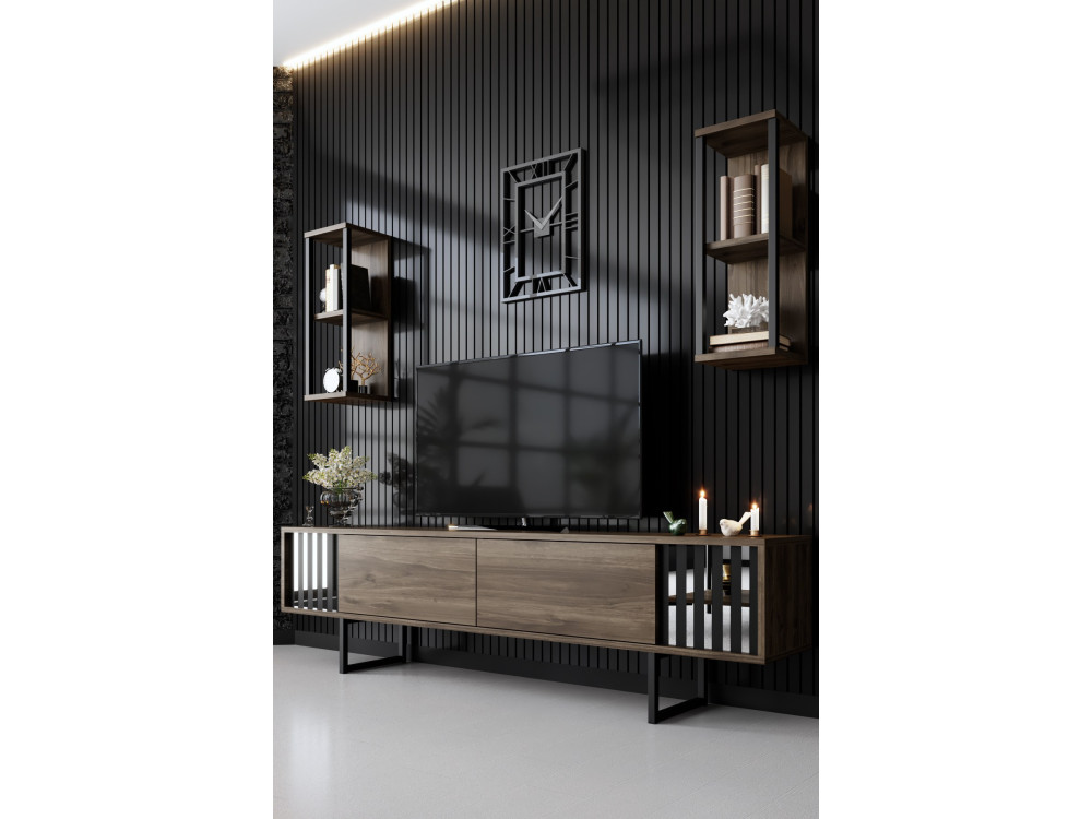 Chrome Line" houten TV-meubel - 180 x 30 x 48 cm - WalnootZwart