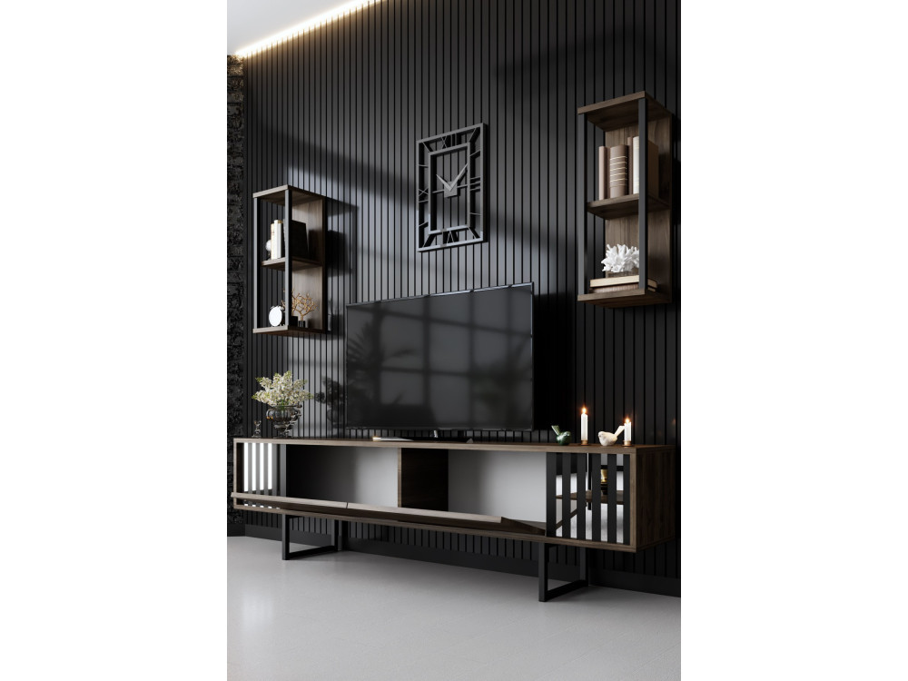 Chrome Line" houten TV-meubel - 180 x 30 x 48 cm - WalnootZwart