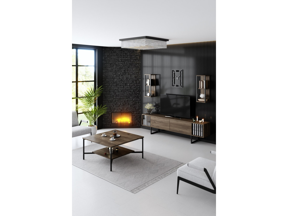 Chrome Line" houten TV-meubel - 180 x 30 x 48 cm - WalnootZwart