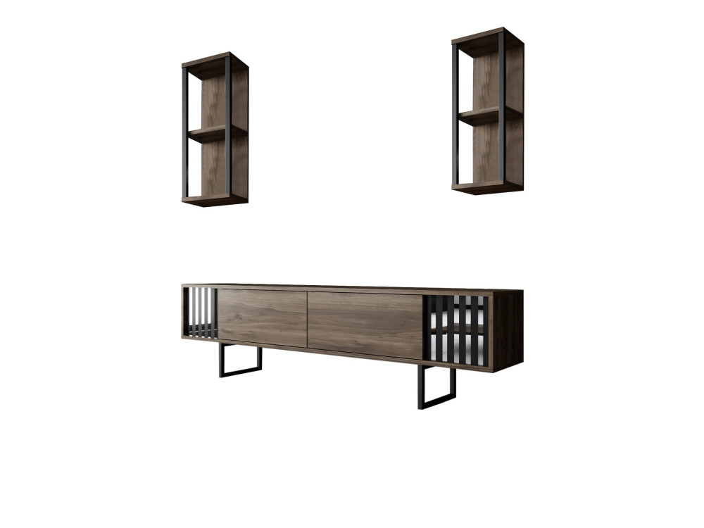 Chrome Line" houten TV-meubel - 180 x 30 x 48 cm - WalnootZwart