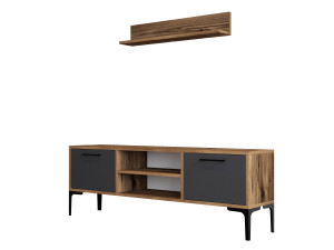 Houten TV-meubel "Riga" - 140 x 30 x 48 cm - Notelaar-Anthraciet