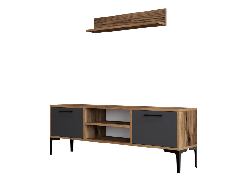 Houten TV-meubel "Riga" - 140 x 30 x 48 cm - Notelaar-Anthraciet