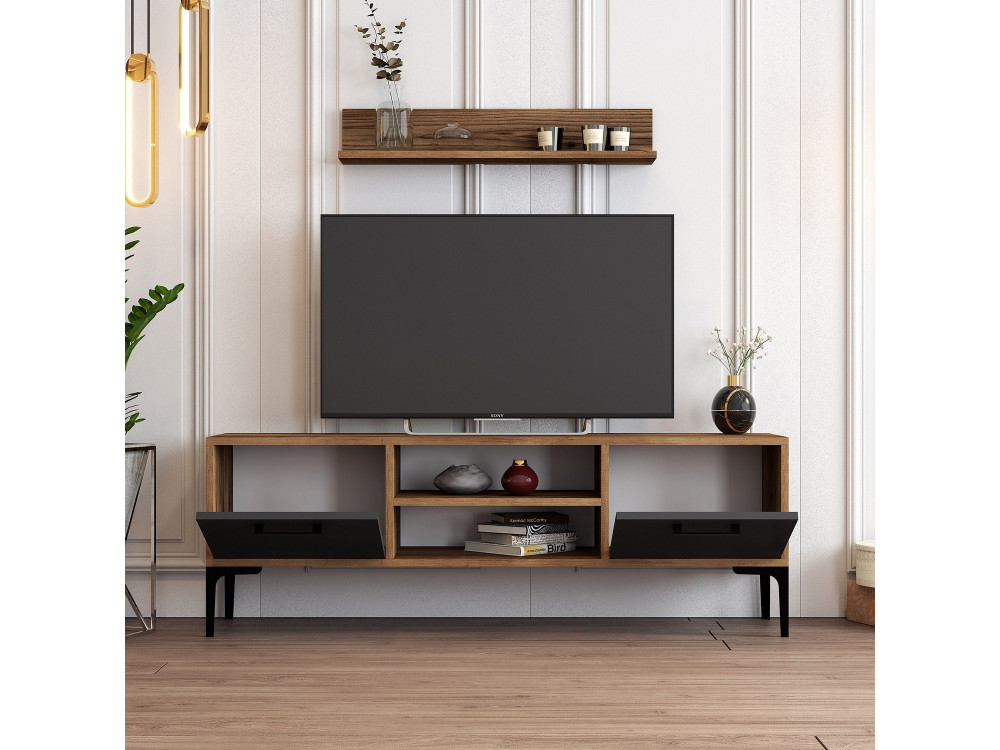 Houten TV-meubel "Riga" - 140 x 30 x 48 cm - Notelaar-Anthraciet