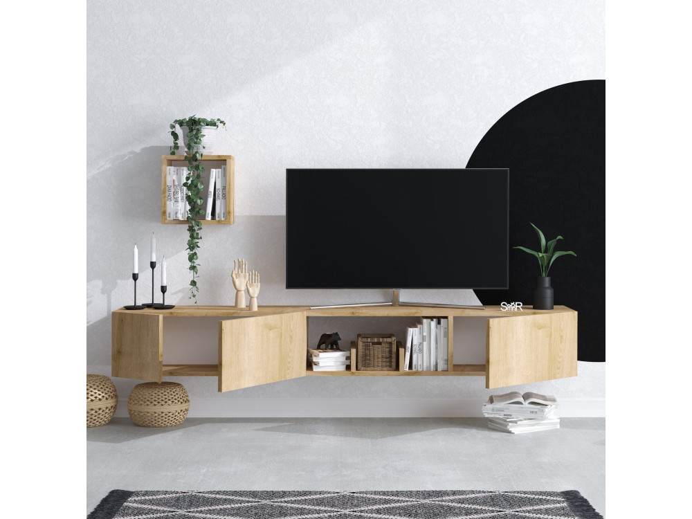 Avior" houten TV-meubel met wandplank - 180 x 32 x 25 cm - Beige