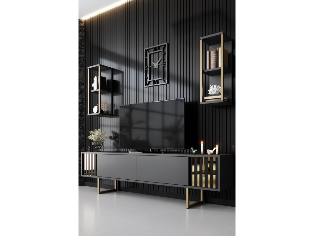 Houten TV-meubel "Gold Line" - 180 x 30 x 48 cm - AntracietZwart