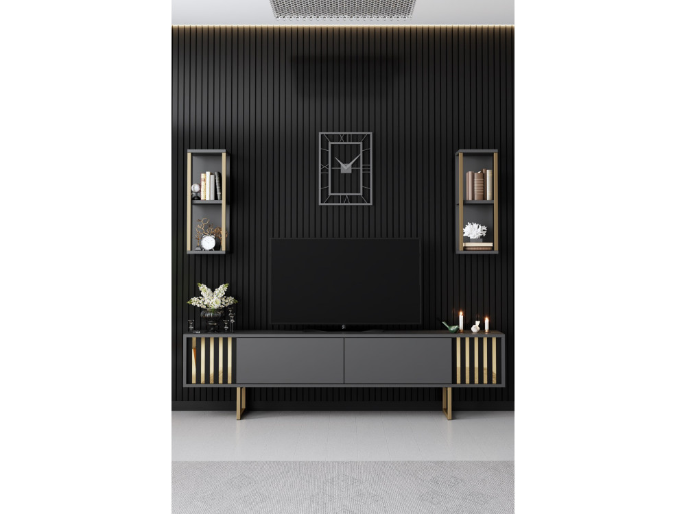 Houten TV-meubel "Gold Line" - 180 x 30 x 48 cm - AntracietZwart