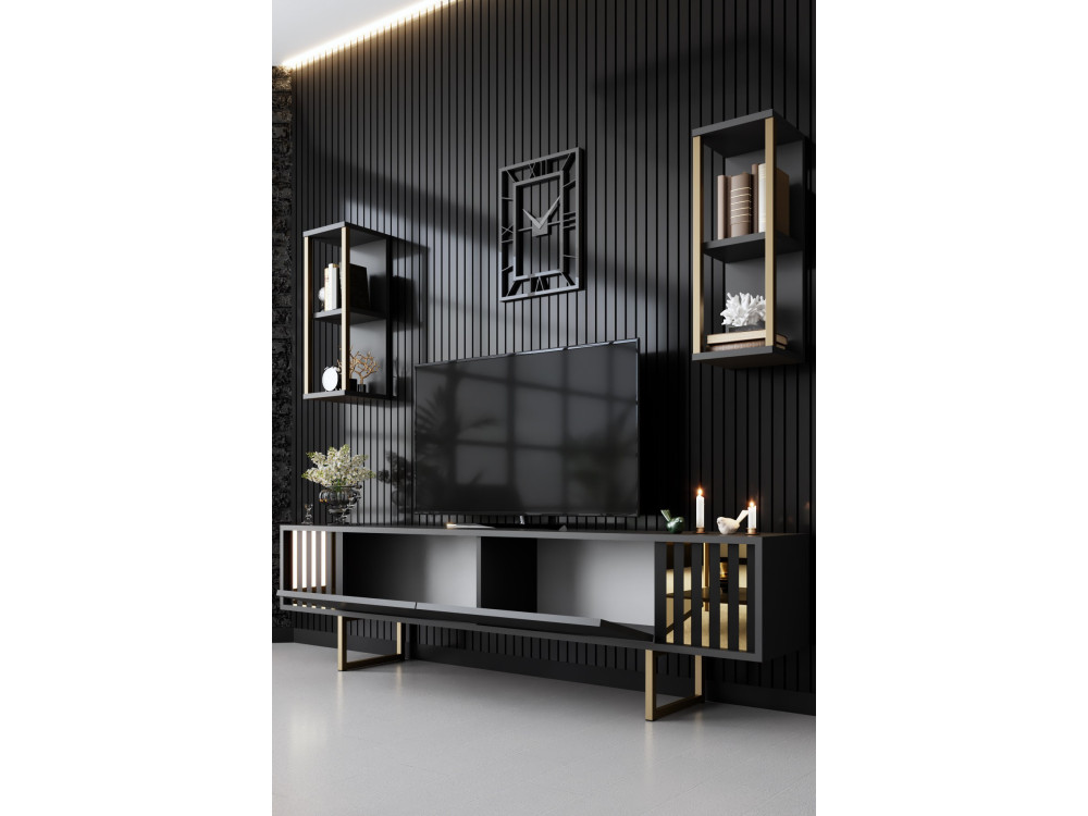 Houten TV-meubel "Gold Line" - 180 x 30 x 48 cm - AntracietZwart