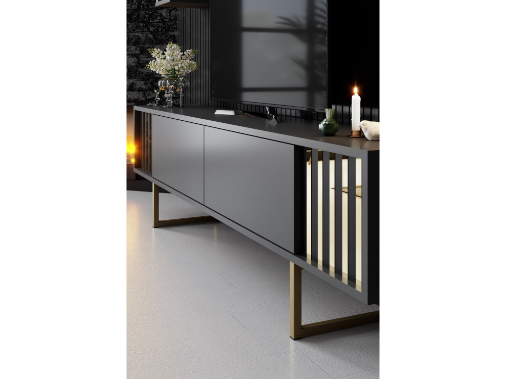 Houten TV-meubel "Gold Line" - 180 x 30 x 48 cm - AntracietZwart