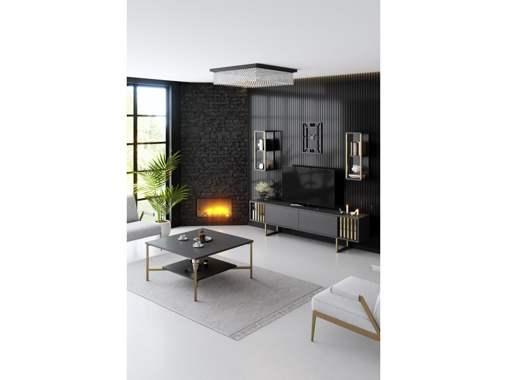 Houten TV-meubel "Gold Line" - 180 x 30 x 48 cm - AntracietZwart