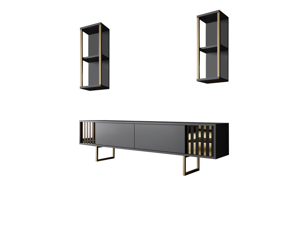 Houten TV-meubel "Gold Line" - 180 x 30 x 48 cm - AntracietZwart