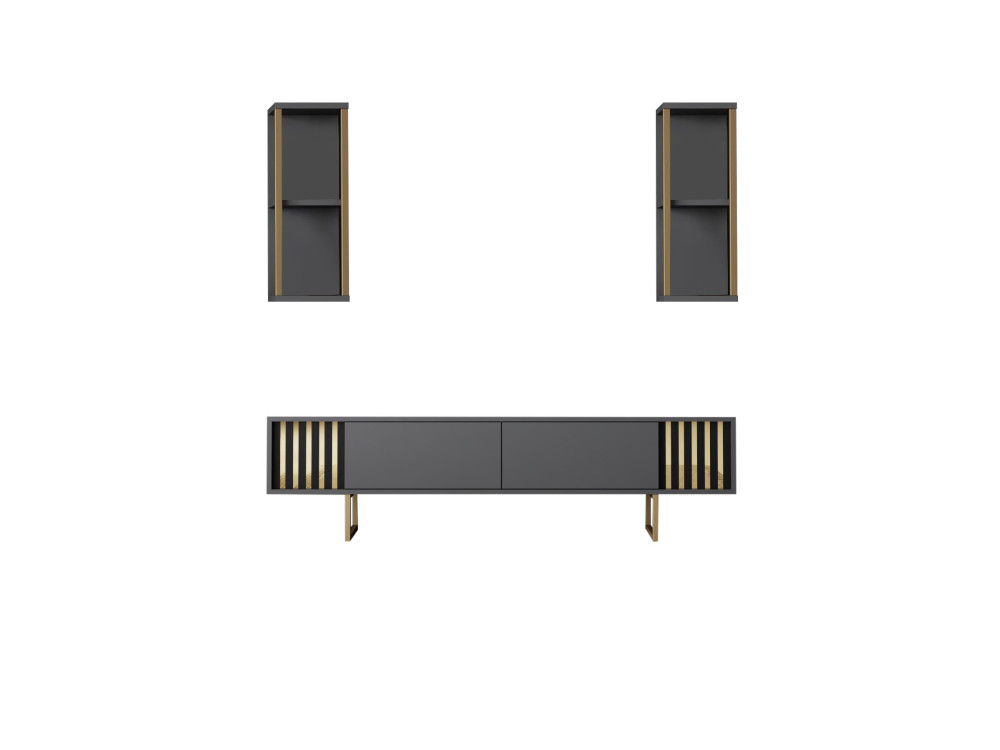 Houten TV-meubel "Gold Line" - 180 x 30 x 48 cm - AntracietZwart