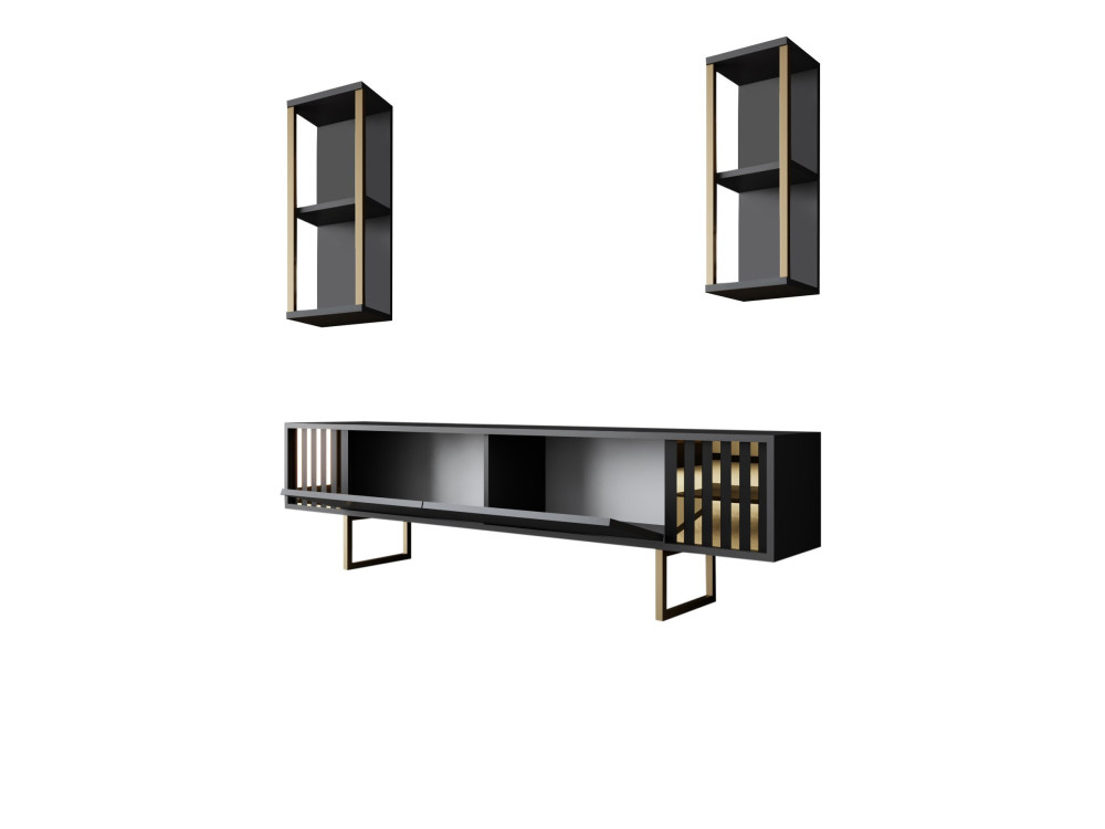 Houten TV-meubel "Gold Line" - 180 x 30 x 48 cm - AntracietZwart