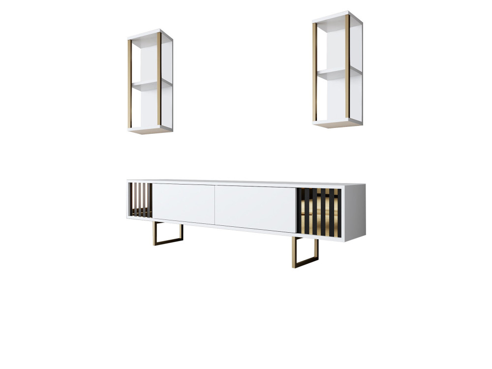 Houten TV-meubel "Gold Line" - 180 x 30 x 48 cm - WitZwart