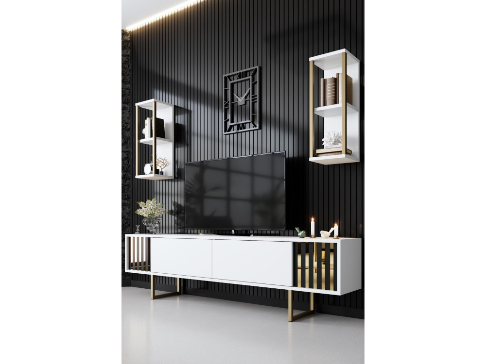 Houten TV-meubel "Gold Line" - 180 x 30 x 48 cm - WitZwart