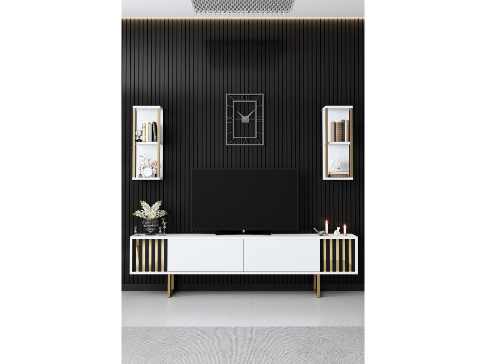 Houten TV-meubel "Gold Line" - 180 x 30 x 48 cm - WitZwart