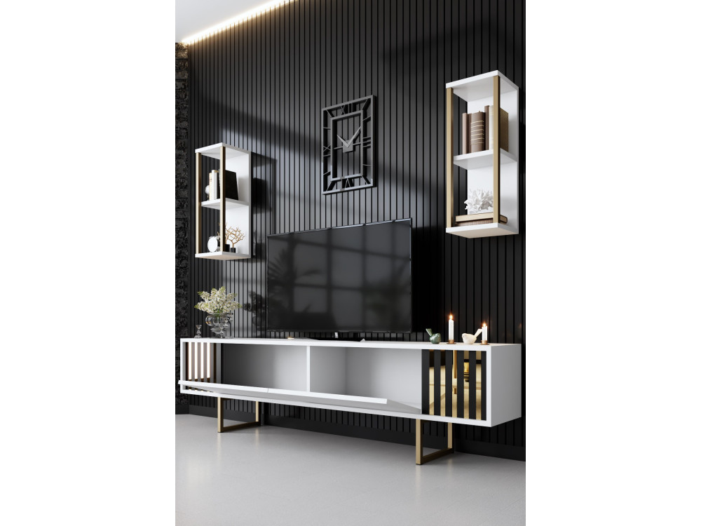Houten TV-meubel "Gold Line" - 180 x 30 x 48 cm - WitZwart