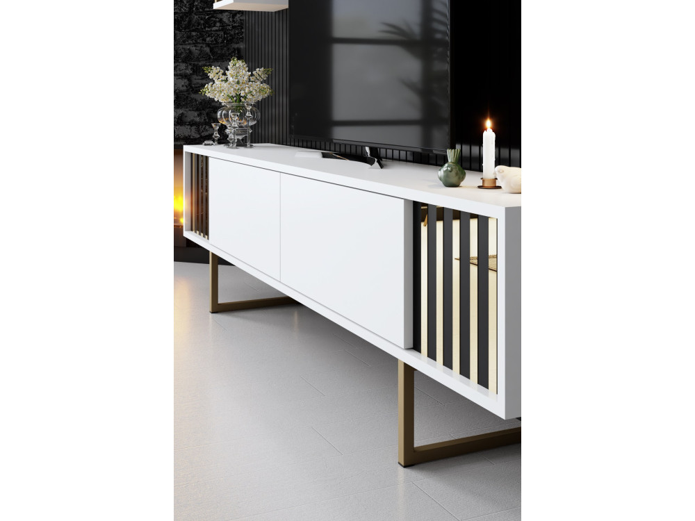 Houten TV-meubel "Gold Line" - 180 x 30 x 48 cm - WitZwart