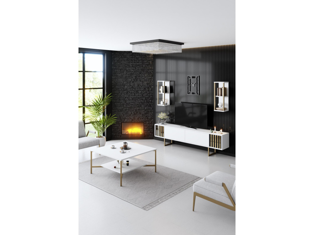 Houten TV-meubel "Gold Line" - 180 x 30 x 48 cm - WitZwart