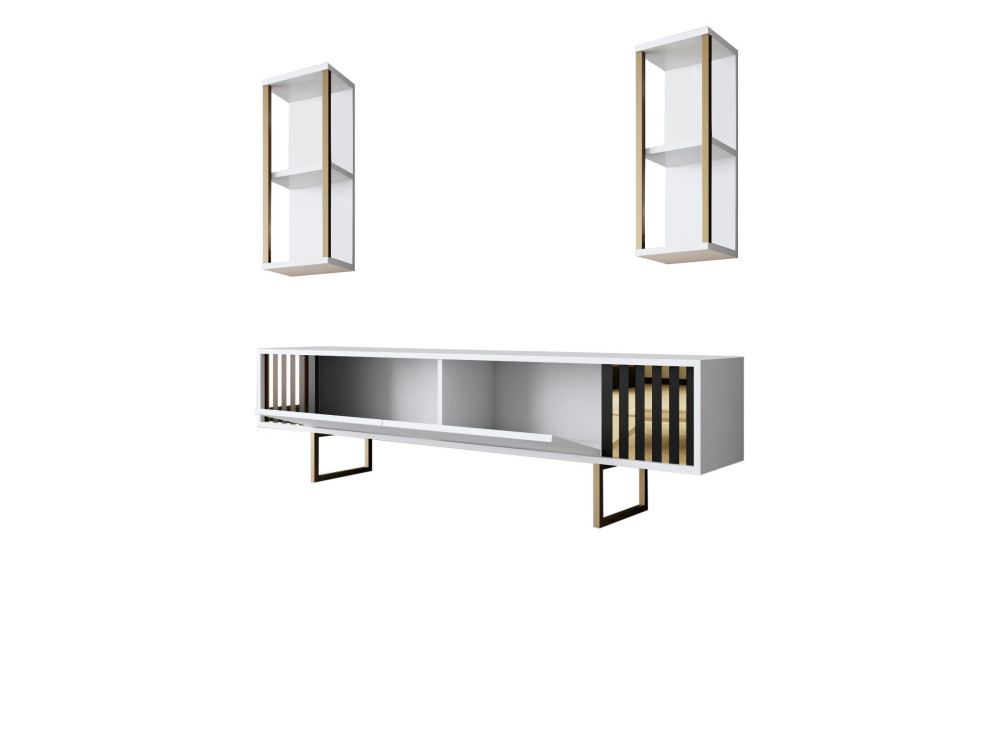 Houten TV-meubel "Gold Line" - 180 x 30 x 48 cm - WitZwart