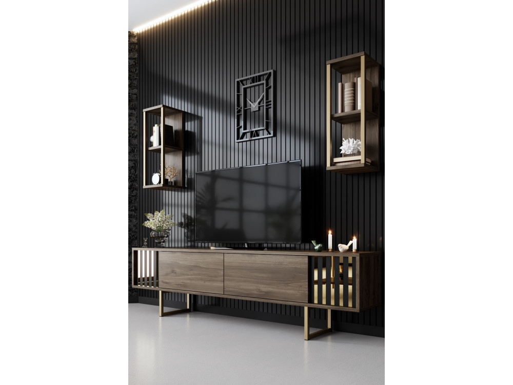 Houten TV-meubel "Gold Line" - 180 x 30 x 48 cm - NotelaarZwart