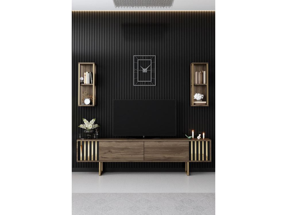 Houten TV-meubel "Gold Line" - 180 x 30 x 48 cm - NotelaarZwart