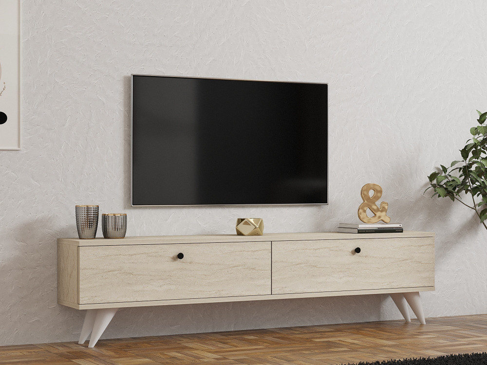 Houten TV-meubel "Parlak" - 160 x 25 x 40 cm - Beige