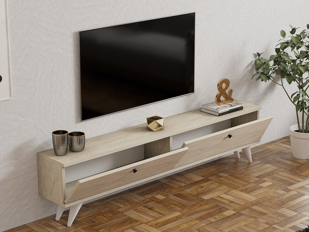 Houten TV-meubel "Parlak" - 160 x 25 x 40 cm - Beige
