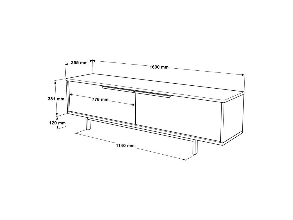 Calvin" houten TV-meubel - 160 x 35 x 45 cm - Wit