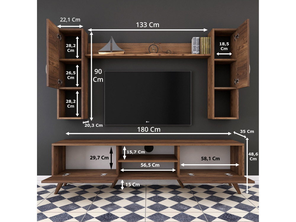 Houten TV-meubel "Mezalun" - 180 x 35 x 48 cm - Bruin