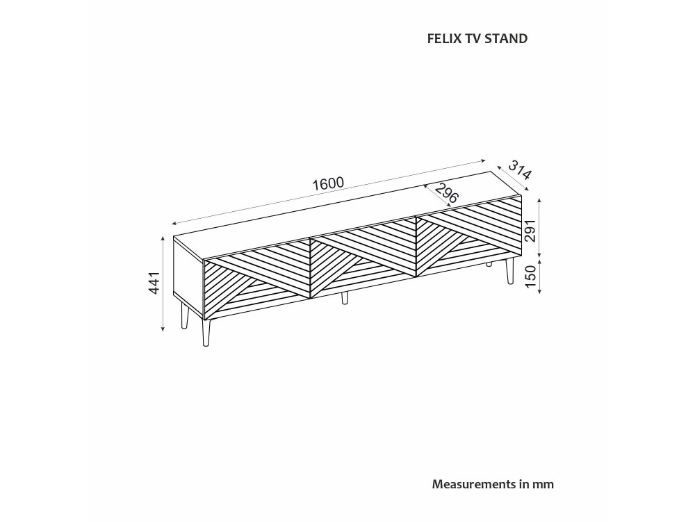 Felix" houten TV-meubel 160 x 31,4 x 44,1 cm - Saffier eiken