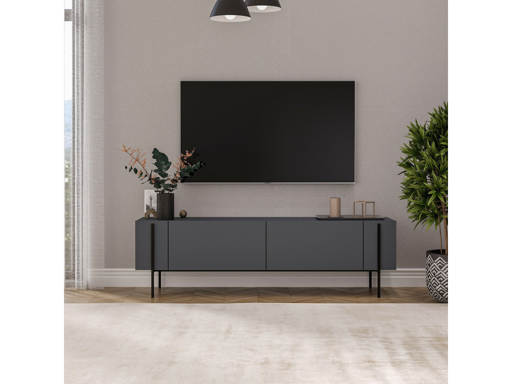Houten Herman" TV-meubel - 160 x 31 x 45 cm - Antraciet grijs