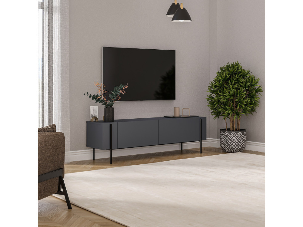 Houten Herman" TV-meubel - 160 x 31 x 45 cm - Antraciet grijs