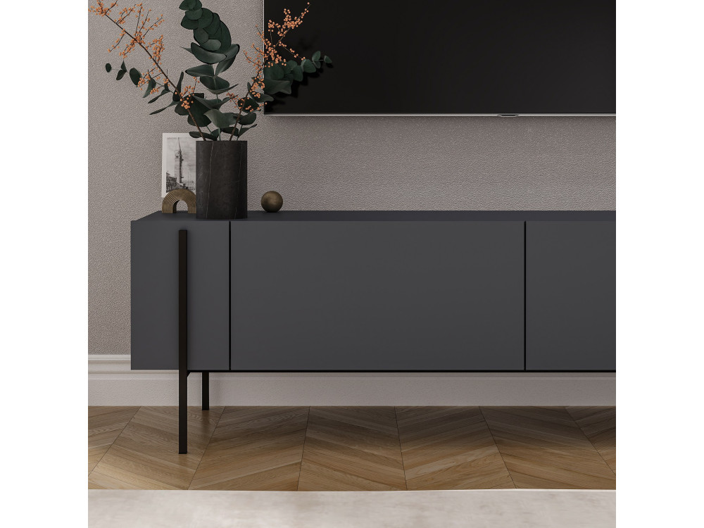 Houten Herman" TV-meubel - 160 x 31 x 45 cm - Antraciet grijs