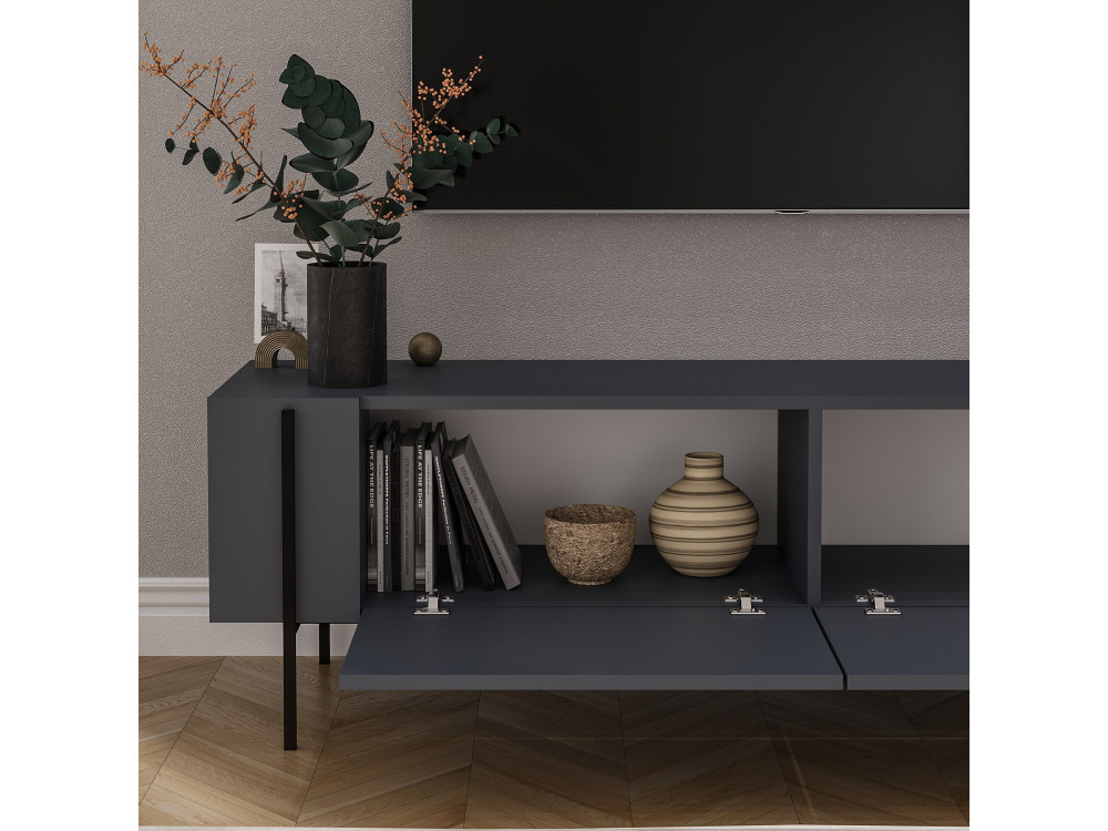 Houten Herman" TV-meubel - 160 x 31 x 45 cm - Antraciet grijs