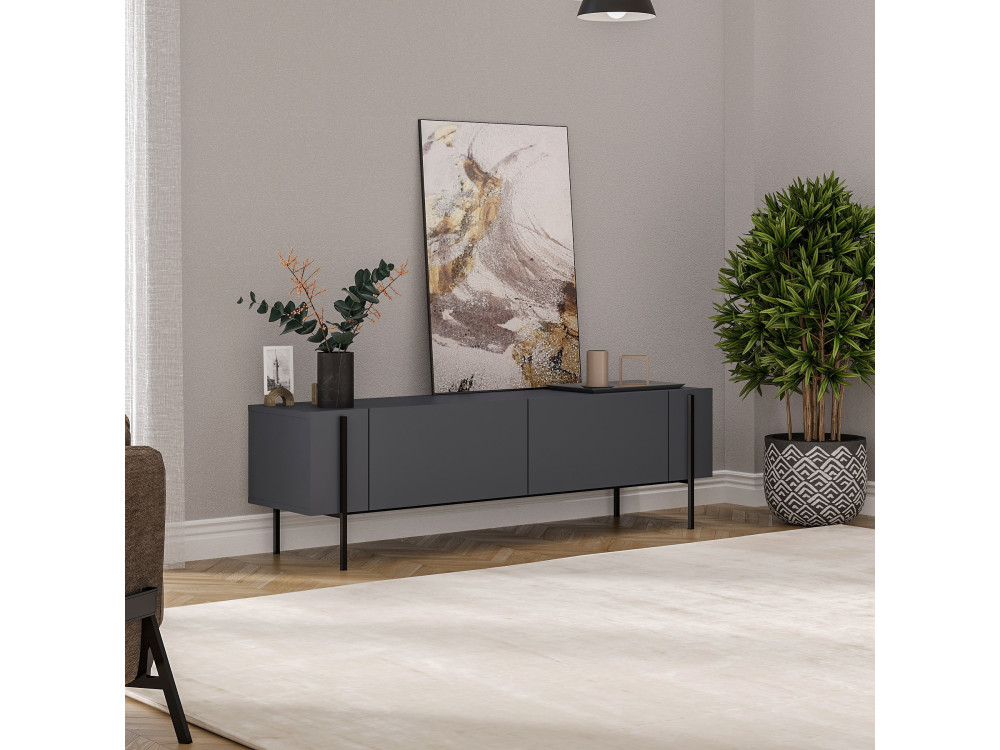 Houten Herman" TV-meubel - 160 x 31 x 45 cm - Antraciet grijs