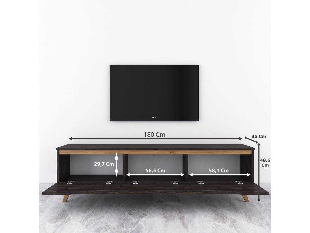 Digi" houten TV-standaard - 180 x 35 x 48 cm - Zwart