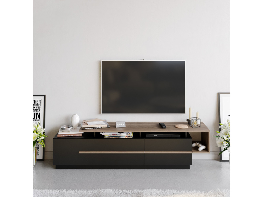 Houten TV-meubel "Basak" - 180 x 40 x 46 cm - Zwart