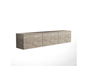 Houten wandhangend TV-meubel met "Neon illuminated" LED-verlichting - 160 x 32 x 35 cm - Travertin