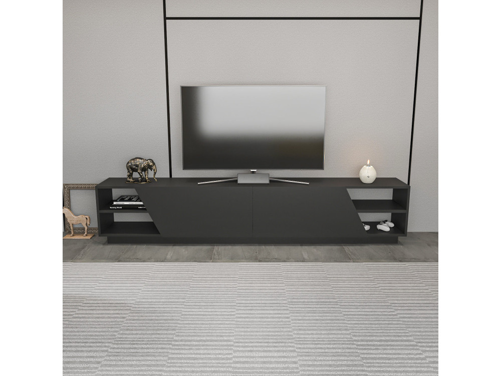 Houten TV-meubel Rhodes - 240 x 37 x 47 cm - Antraciet grijs