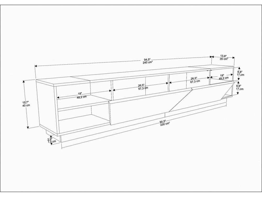 Houten TV-meubel Rhodes - 240 x 37 x 47 cm - Antraciet grijs