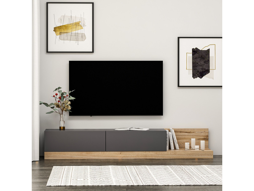 Majör" houten TV-meubel - 180 x 37 x 30 cm - Antraciet grijs