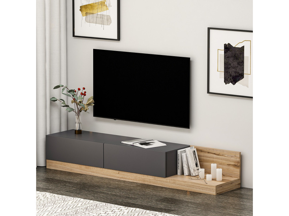 Majör" houten TV-meubel - 180 x 37 x 30 cm - Antraciet grijs