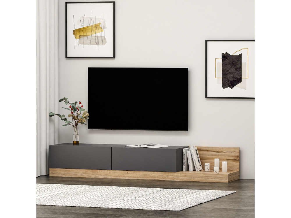 Majör" houten TV-meubel - 180 x 37 x 30 cm - Antraciet grijs